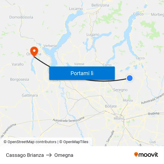 Cassago Brianza to Omegna map