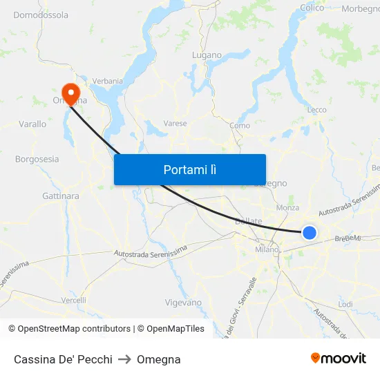 Cassina De' Pecchi to Omegna map