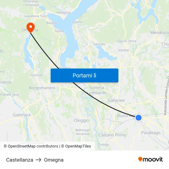 Castellanza to Omegna map