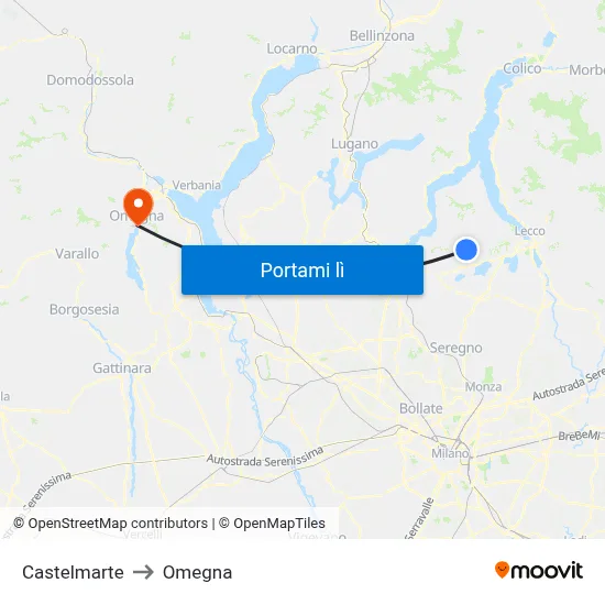 Castelmarte to Omegna map