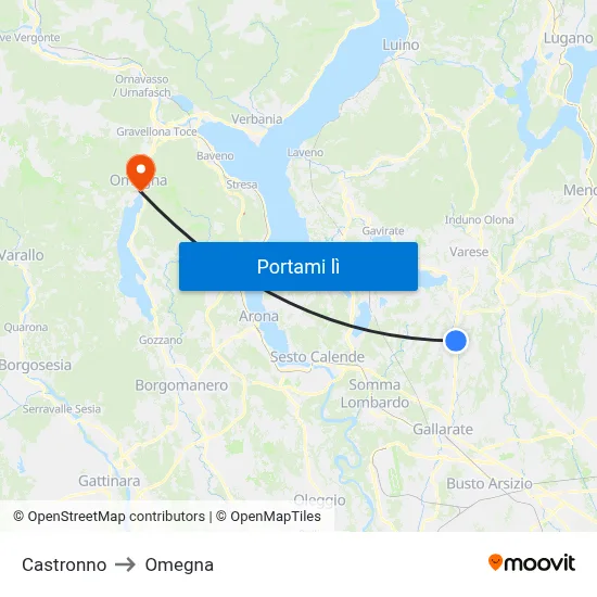 Castronno to Omegna map