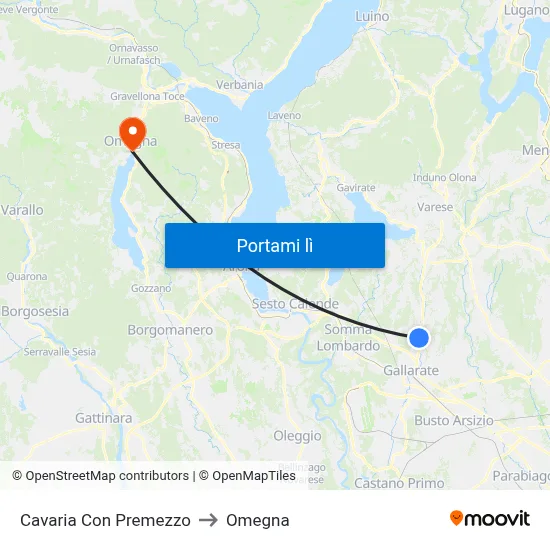 Cavaria Con Premezzo to Omegna map