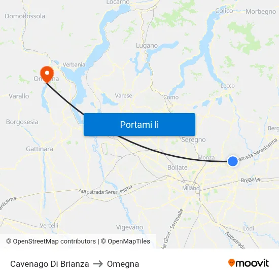 Cavenago Di Brianza to Omegna map
