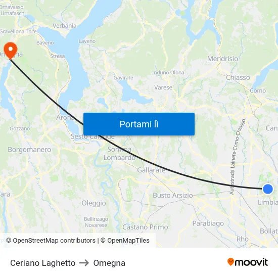 Ceriano Laghetto to Omegna map