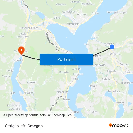 Cittiglio to Omegna map