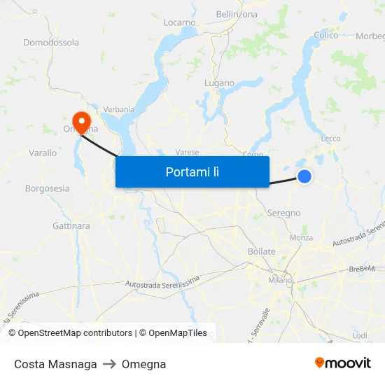 Costa Masnaga to Omegna map