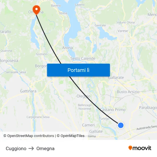 Cuggiono to Omegna map