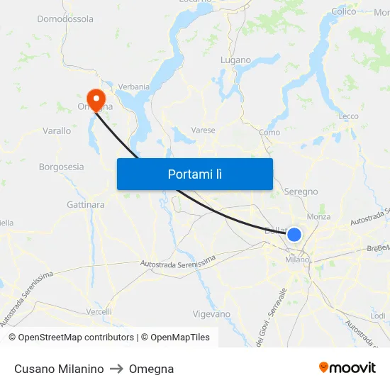 Cusano Milanino to Omegna map