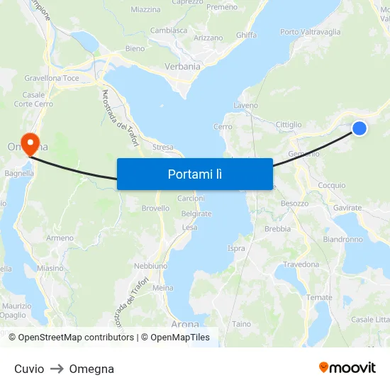 Cuvio to Omegna map