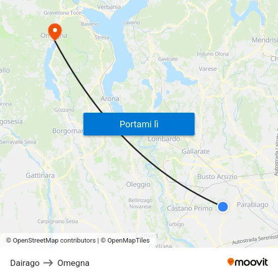 Dairago to Omegna map
