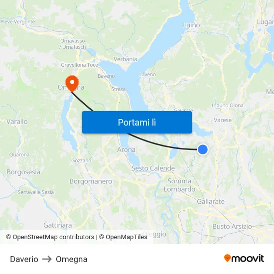 Daverio to Omegna map