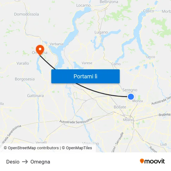 Desio to Omegna map