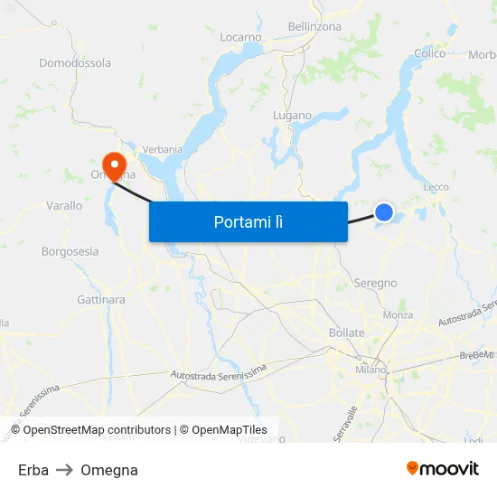 Erba to Omegna map