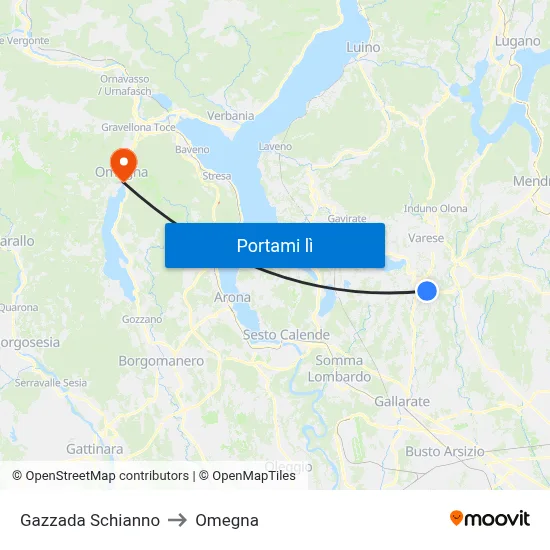Gazzada Schianno to Omegna map