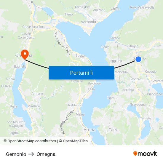 Gemonio to Omegna map