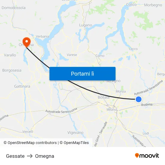 Gessate to Omegna map