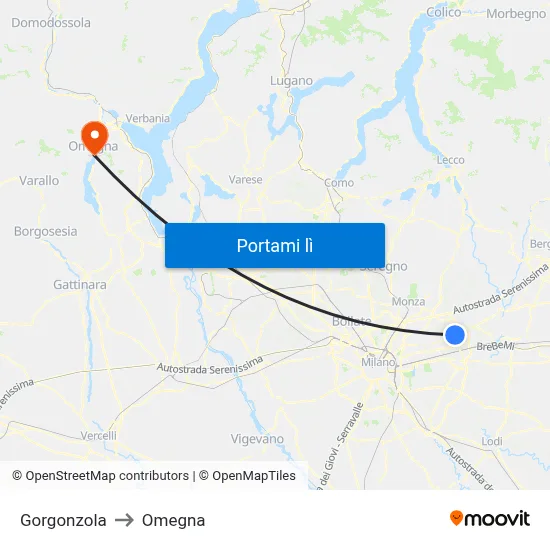 Gorgonzola to Omegna map