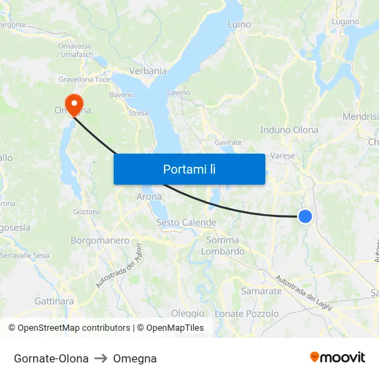 Gornate-Olona to Omegna map