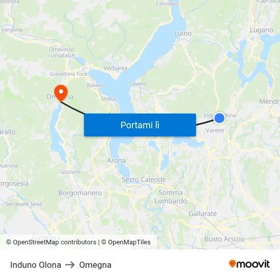 Induno Olona to Omegna map