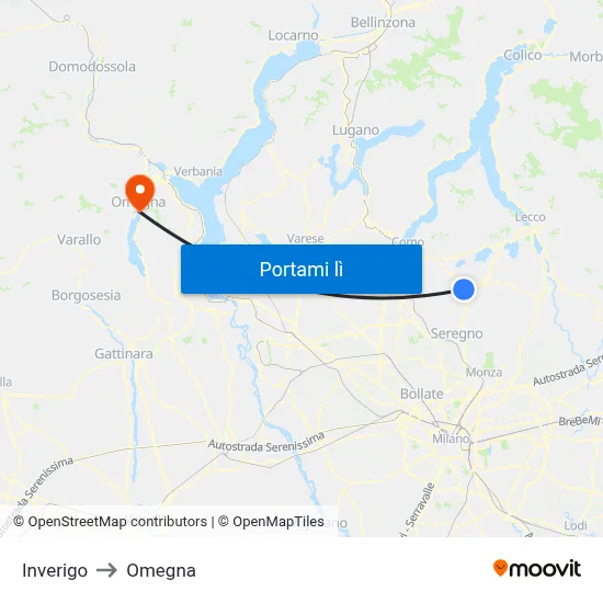 Inverigo to Omegna map