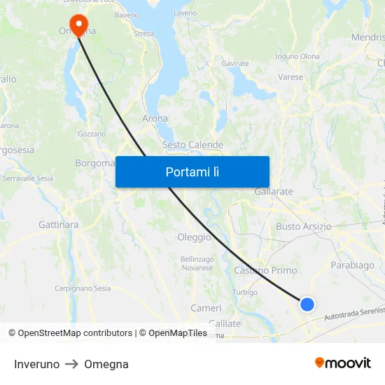 Inveruno to Omegna map