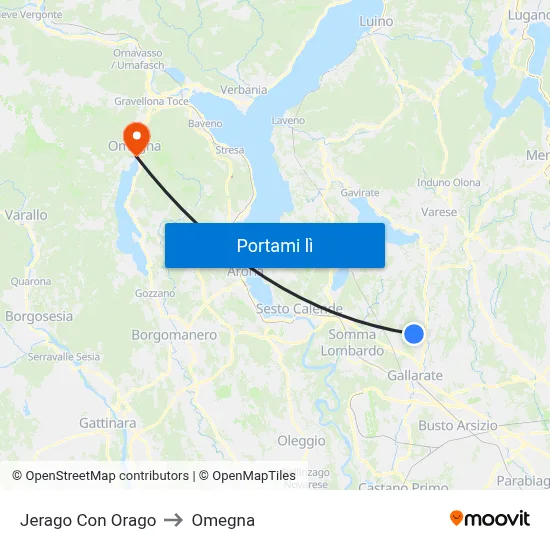 Jerago Con Orago to Omegna map