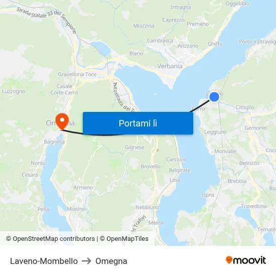Laveno-Mombello to Omegna map