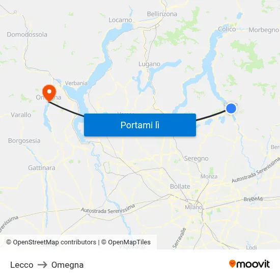Lecco to Omegna map