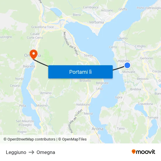 Leggiuno to Omegna map