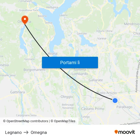 Legnano to Omegna map