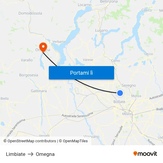 Limbiate to Omegna map