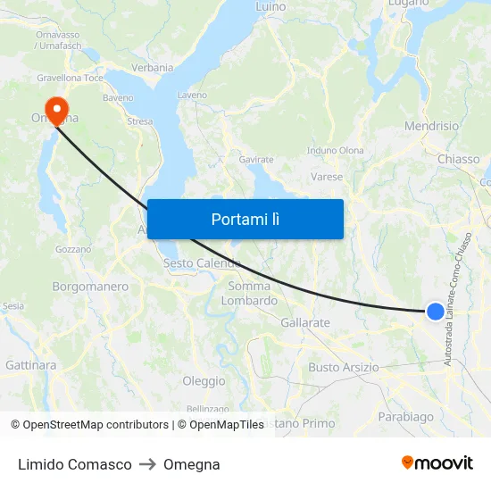 Limido Comasco to Omegna map
