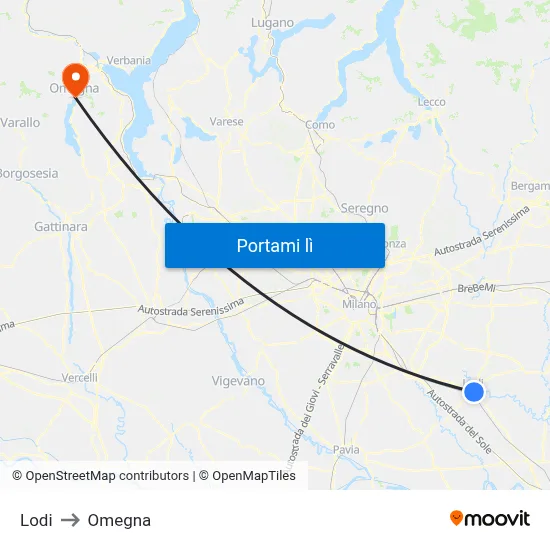 Lodi to Omegna map