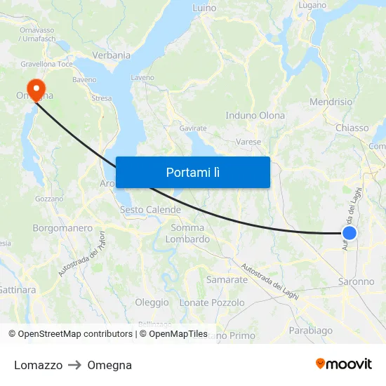 Lomazzo to Omegna map