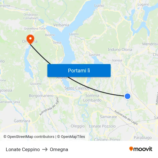 Lonate Ceppino to Omegna map
