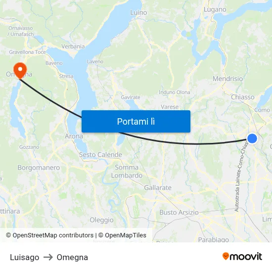 Luisago to Omegna map