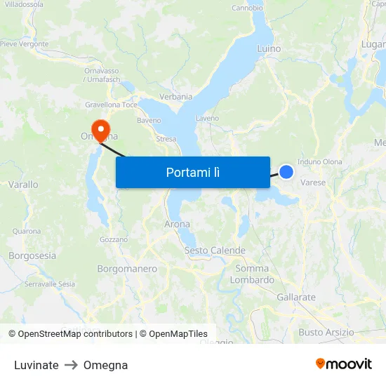 Luvinate to Omegna map