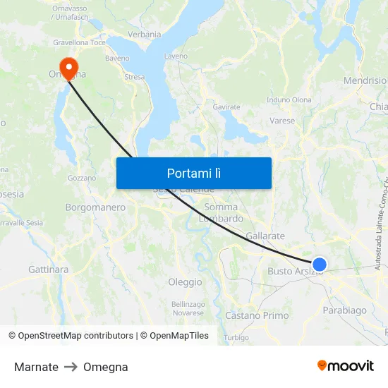 Marnate to Omegna map