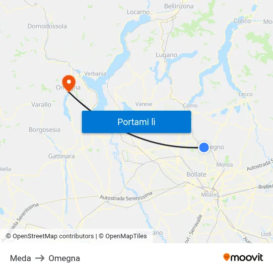 Meda to Omegna map