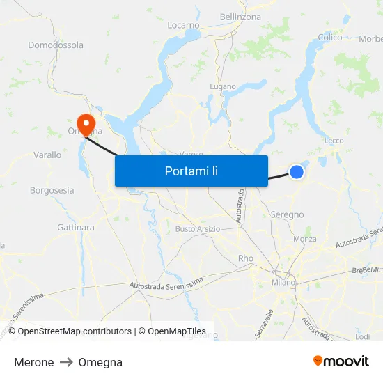 Merone to Omegna map