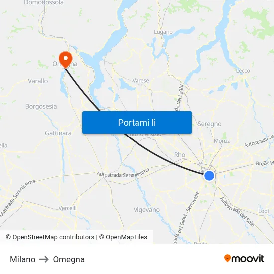 Milano to Omegna map