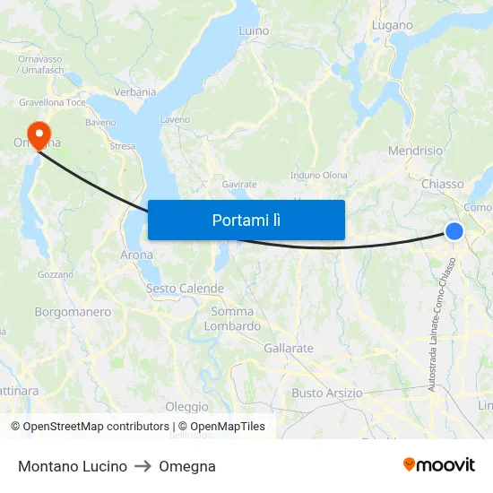 Montano Lucino to Omegna map