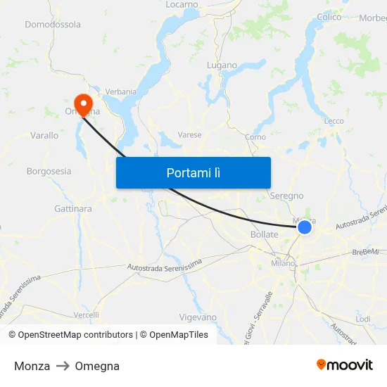 Monza to Omegna map