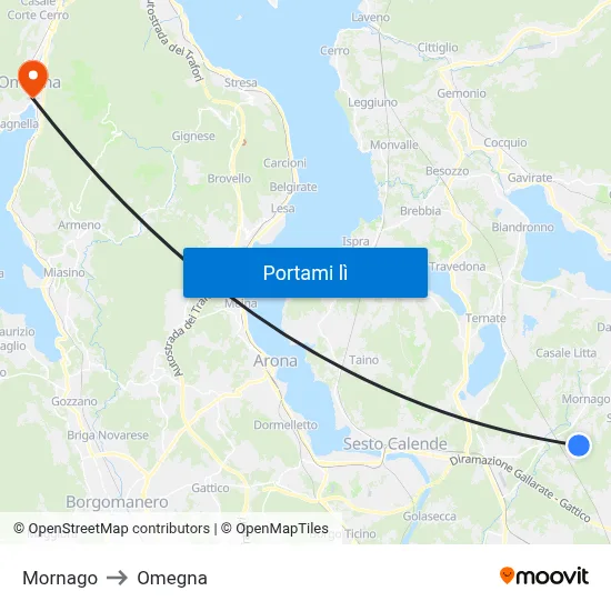 Mornago to Omegna map