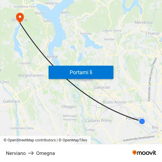 Nerviano to Omegna map