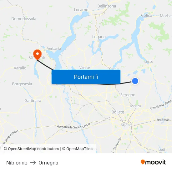 Nibionno to Omegna map