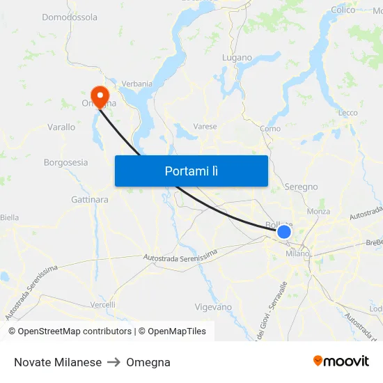 Novate Milanese to Omegna map