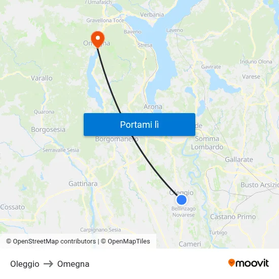 Oleggio to Omegna map