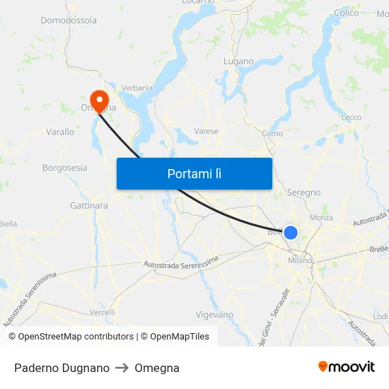 Paderno Dugnano to Omegna map