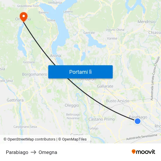 Parabiago to Omegna map
